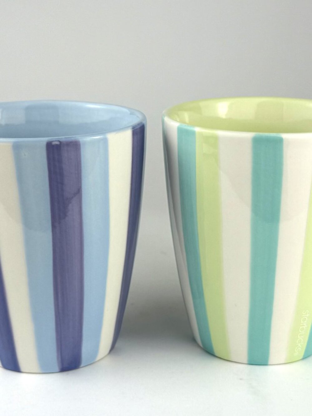 Mugs Set of 2 Starbucks Barista 2003 Striped Ceramic Coffee Pastel Vintage